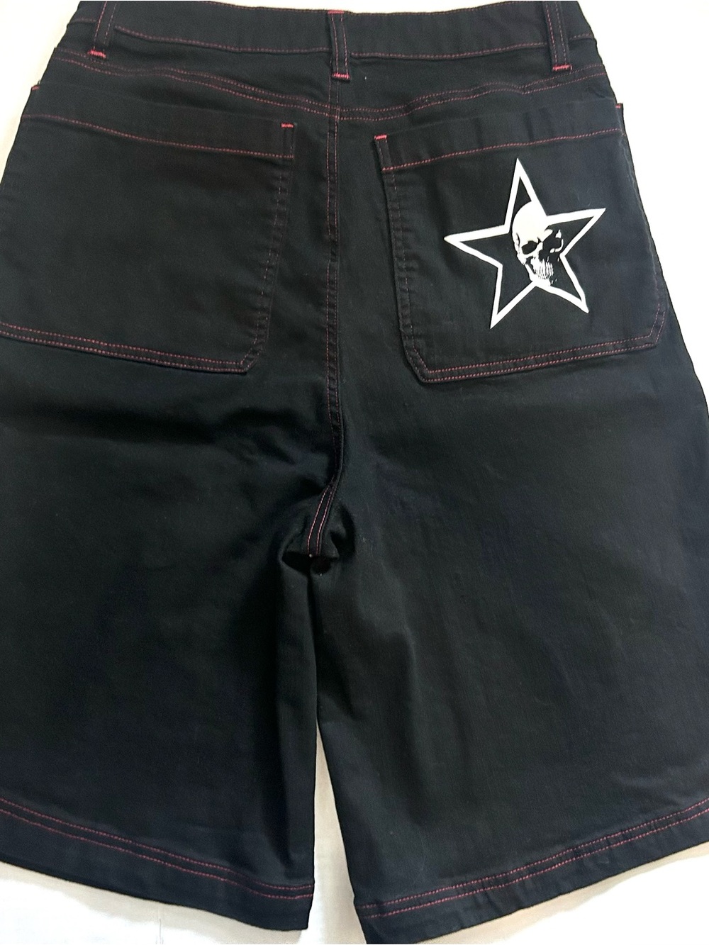 Hot Topic Black & Red Contrast Denim Shorts Skull Star Graphic